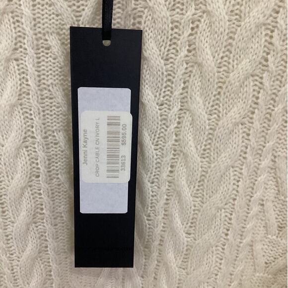 Jenni Kayne Crop Cable Knit Crewneck Sweater In Ivory Size Large - Picture 6 of 11